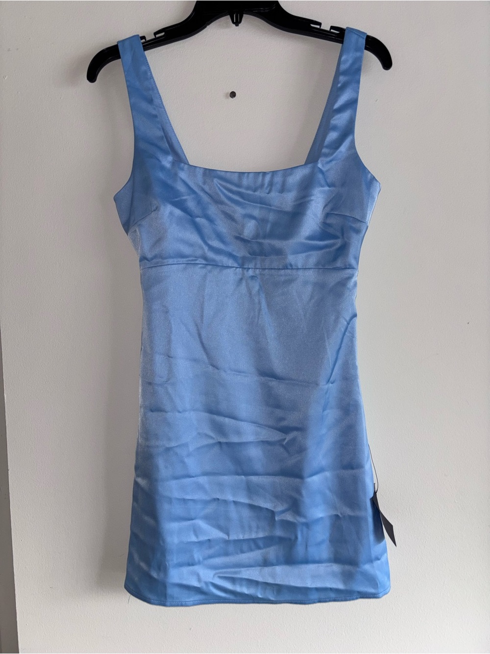 NWT Lulu’s Truly the Cutest Light Blue Satin Square Neck Mini Dress Sz XS - Picture 4 of 9